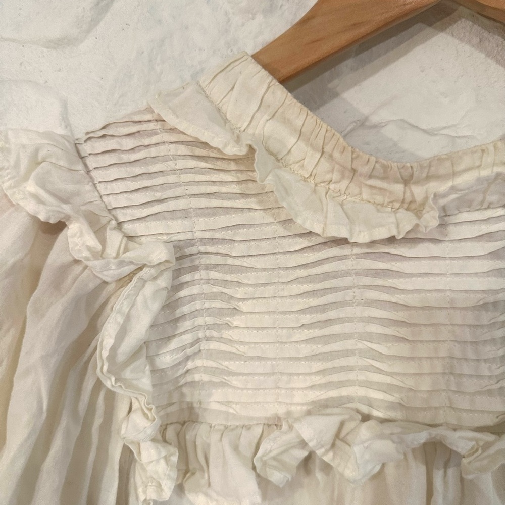 Sea Cream Ruffled Pintuck Long Sleeve Blouse - Picture 4 of 8
